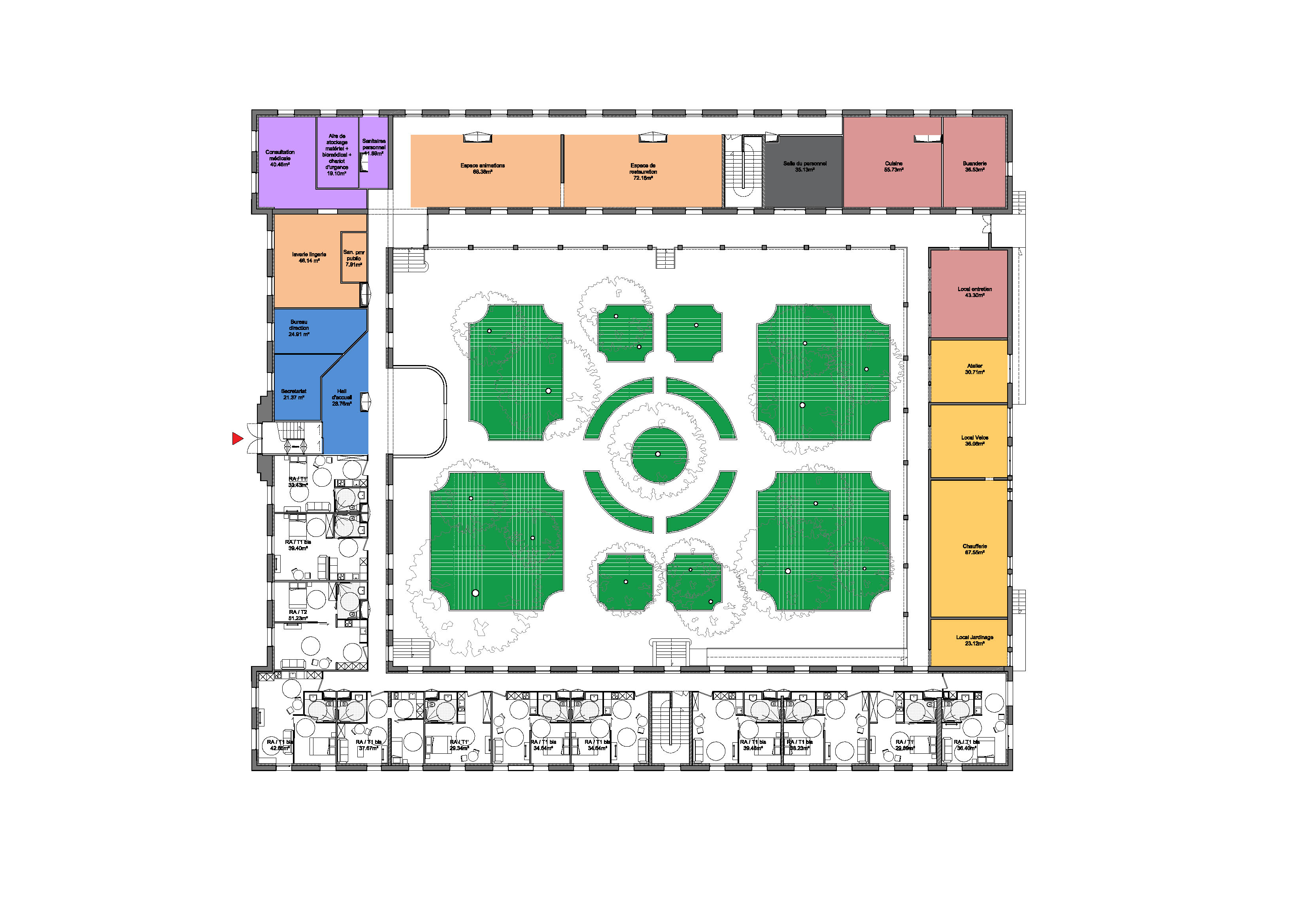 Plan du rez-de-chaussée, espaces communs